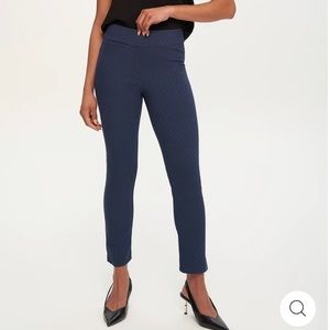 Margaret M Slimming Jacquard Pant Subtle Tonal Navy Texture Pattern Slit at Hem
